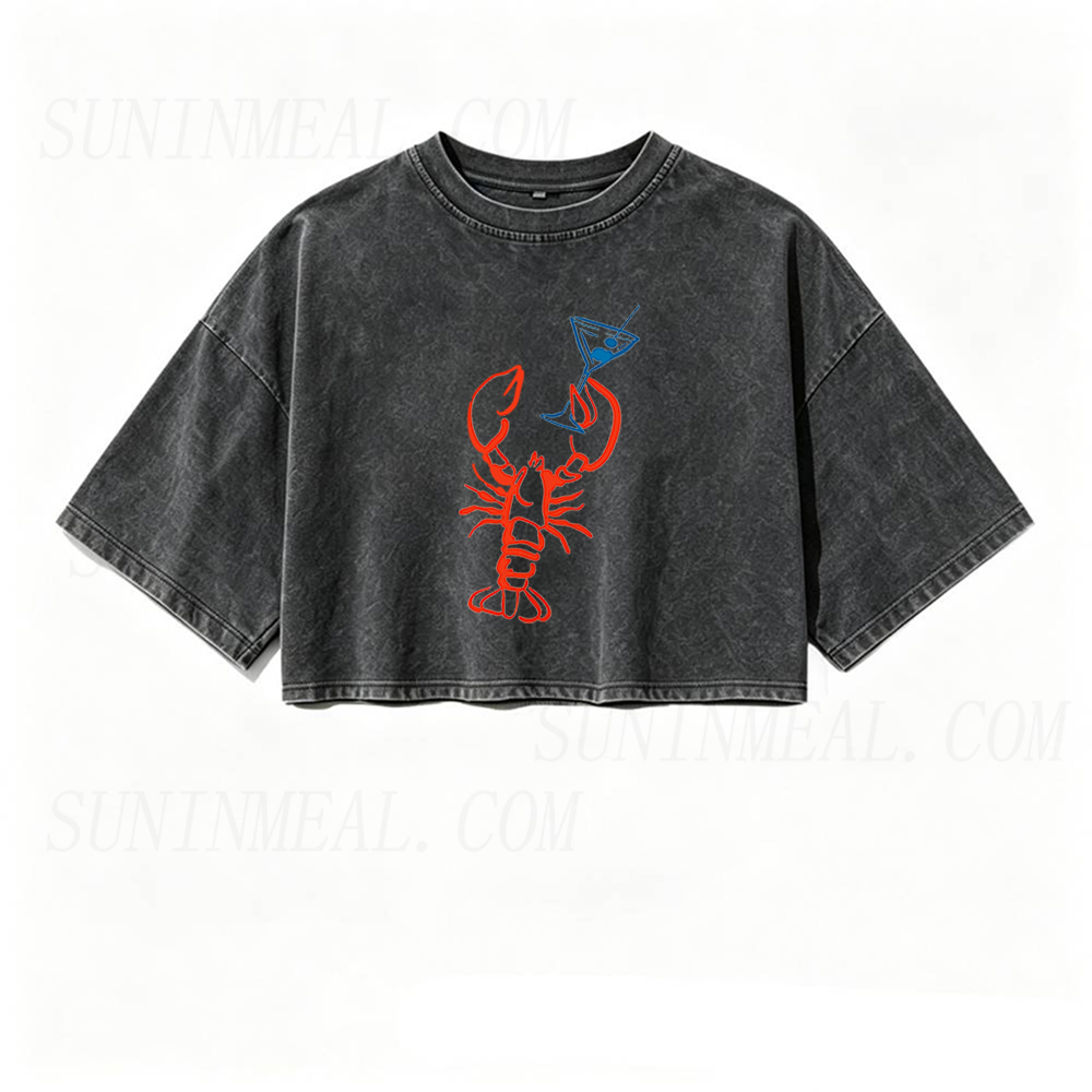 Lobster Martini Oversized Crop Tee