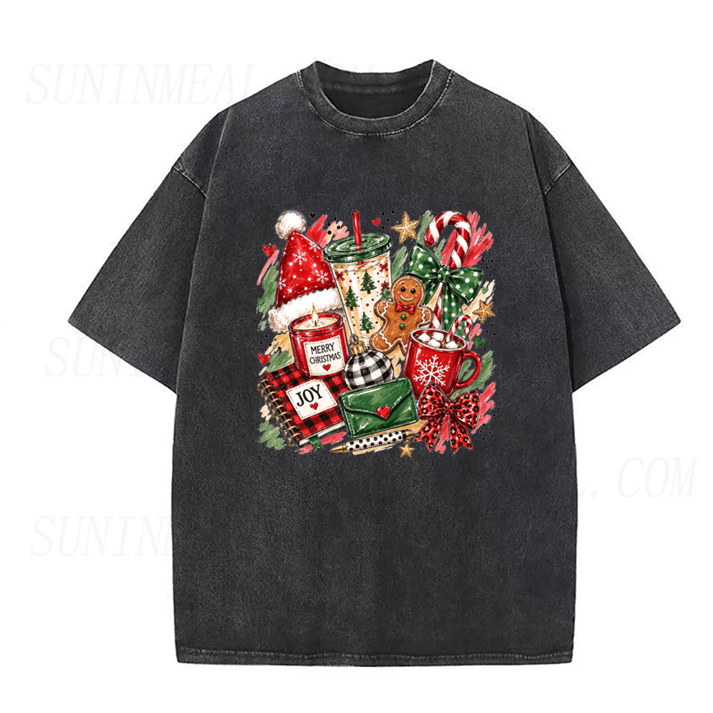 Christmas Cozy Vibes Gingerbread Candy Cane Hot Cocoa Collage Graphic Unisex Tee