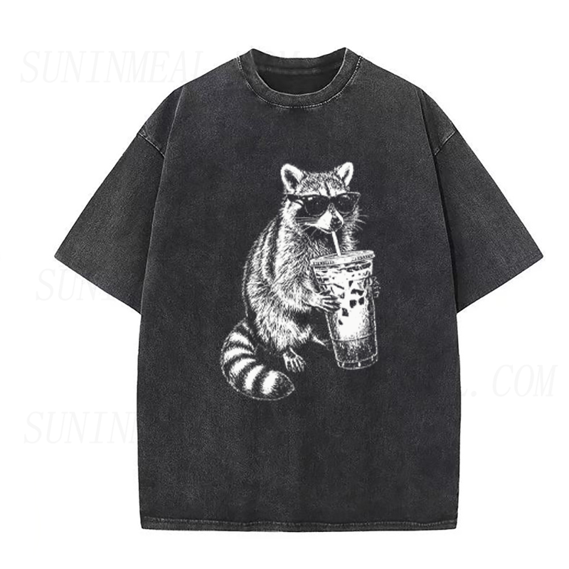Raccoon Drinking Iced Coffee Unisex Tee