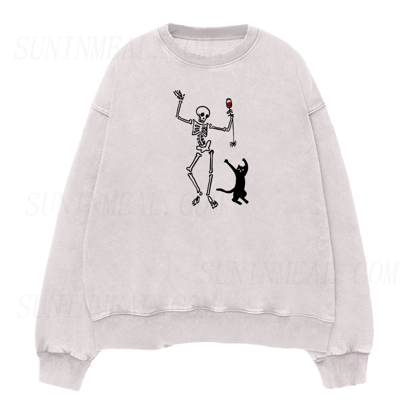 dancing skeleton and cat Unisex Crewneck Sweatshirt