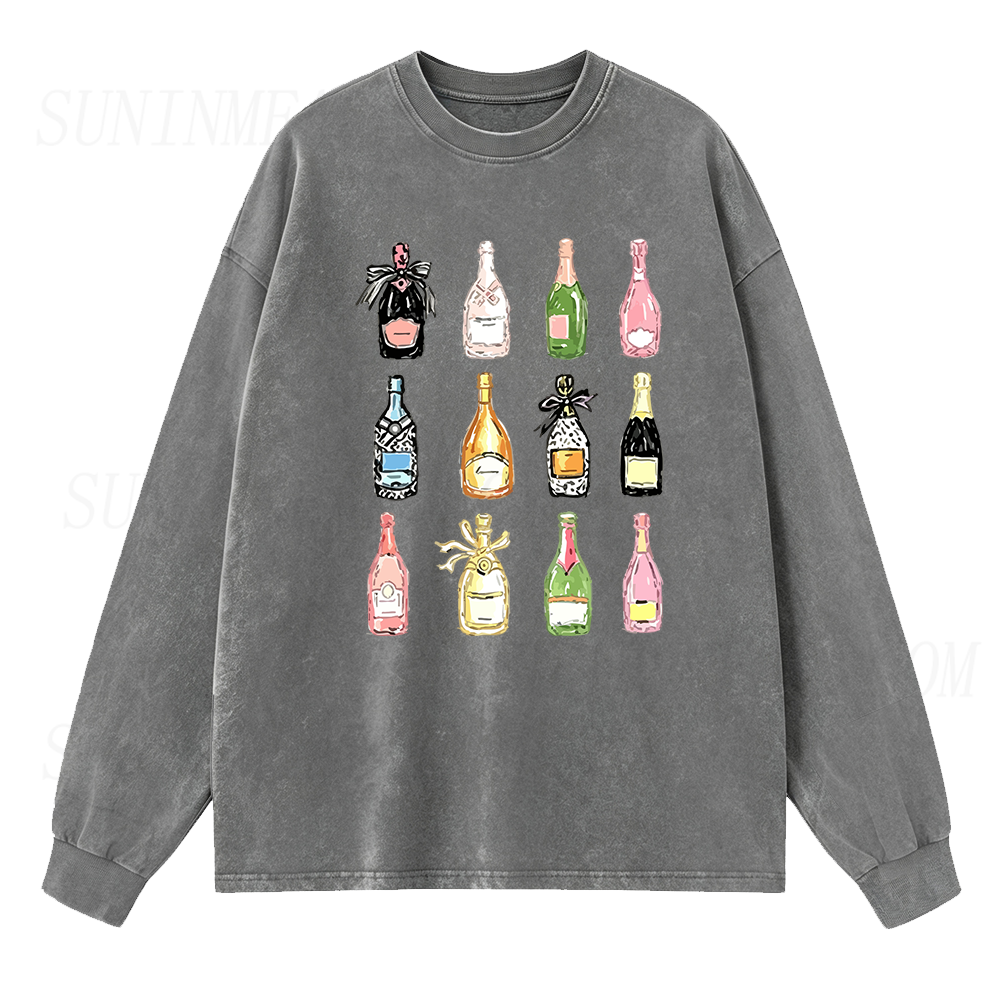 Retro Champagne Bottles Long Sleeve Unisex Tee