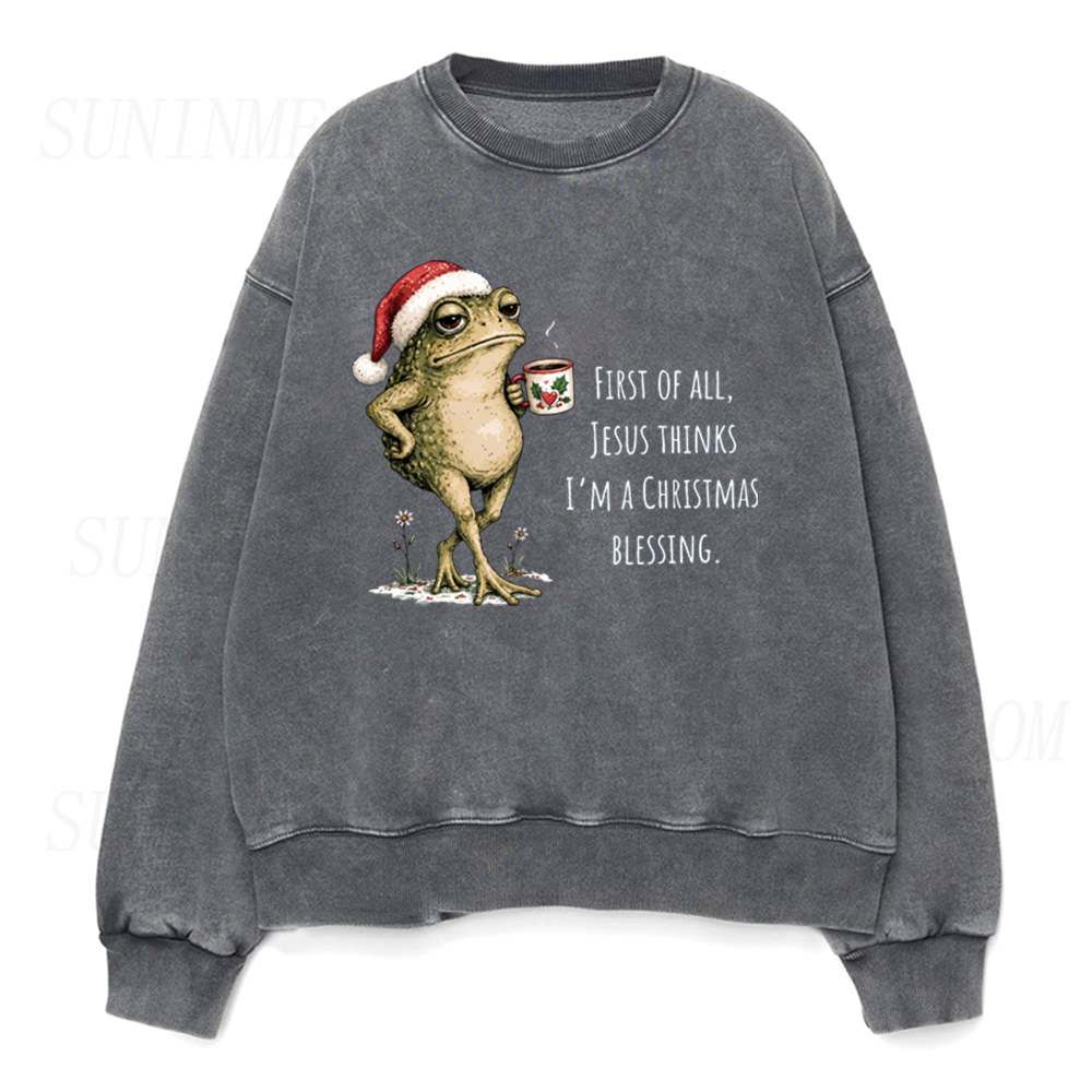 Funny Christmas Frog With Coffee Unisex Crewneck Sweatshirt