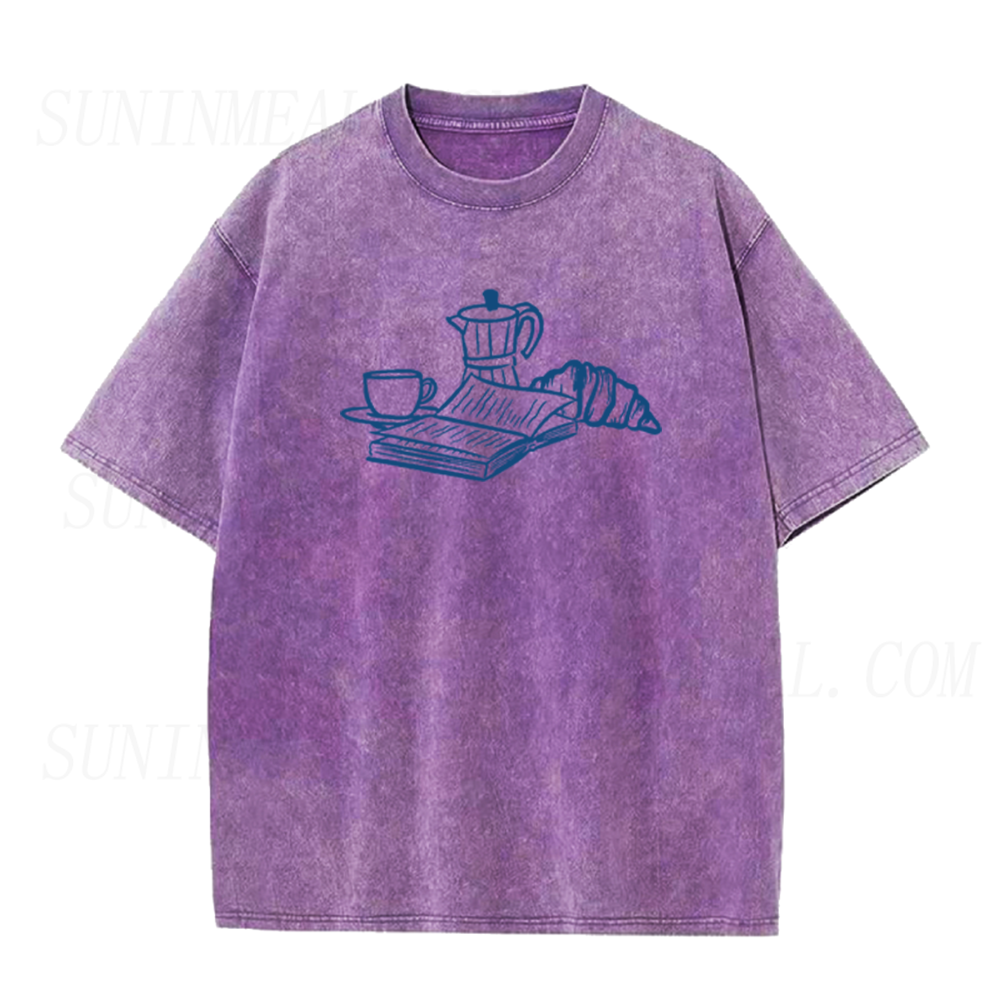 French Breakfast Coffee Book Croissant Unisex Tee