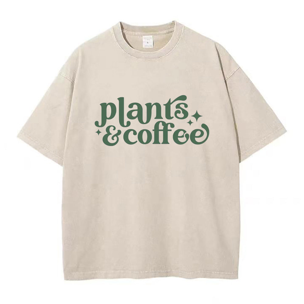 植物とコーヒーのユニセックスTシャツ