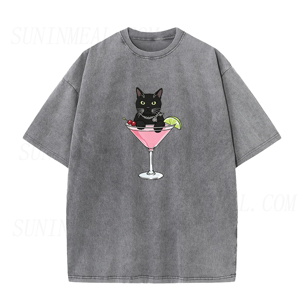 Black Cat Pink Martini Unisex Tee