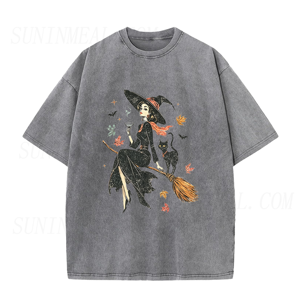 Vintage Witch & Cat Ringer Unisex Tee