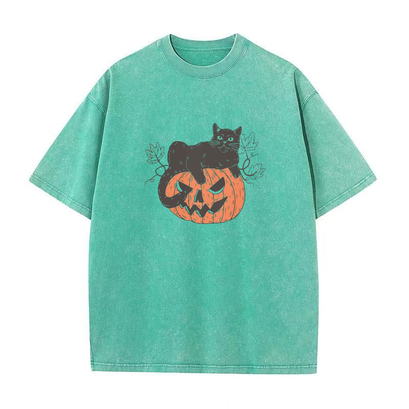Black Cat on Pumpkin Unisex Tee