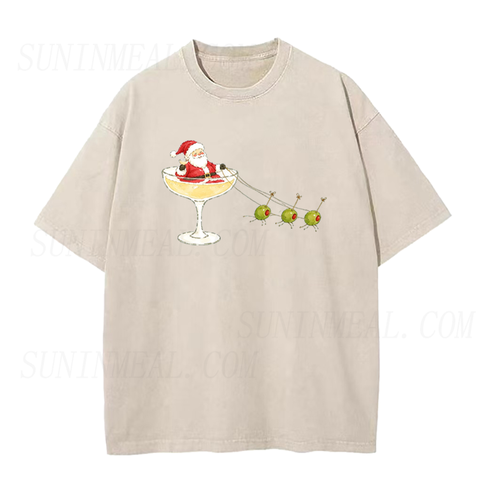 Christmas Party Santa Cocktail Olive Unisex Tee