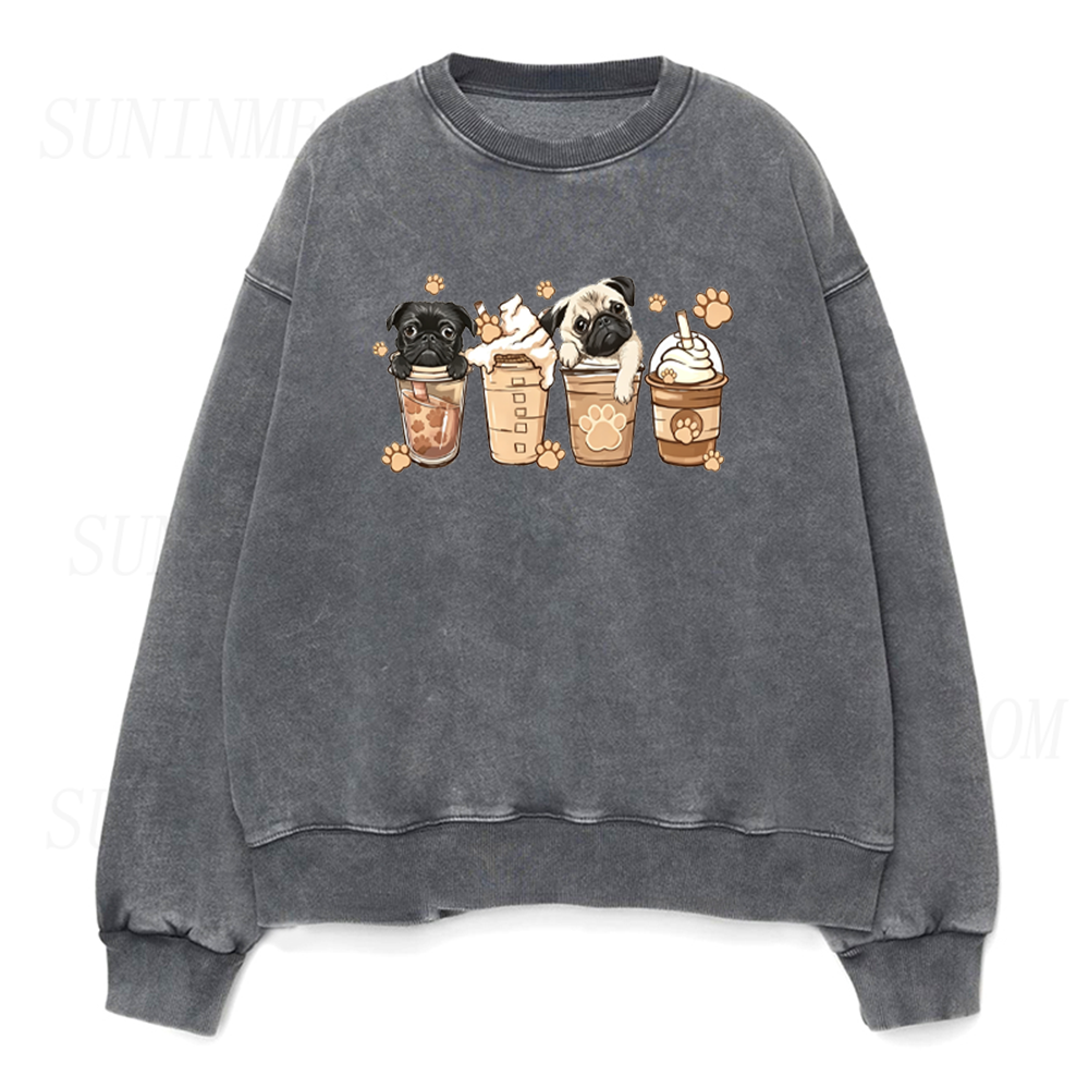 Cute Pug Coffee Unisex Crewneck Sweatshirt