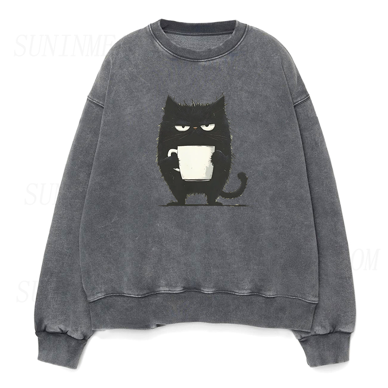Funny Black Cat Coffee Unisex Crewneck Sweatshirt