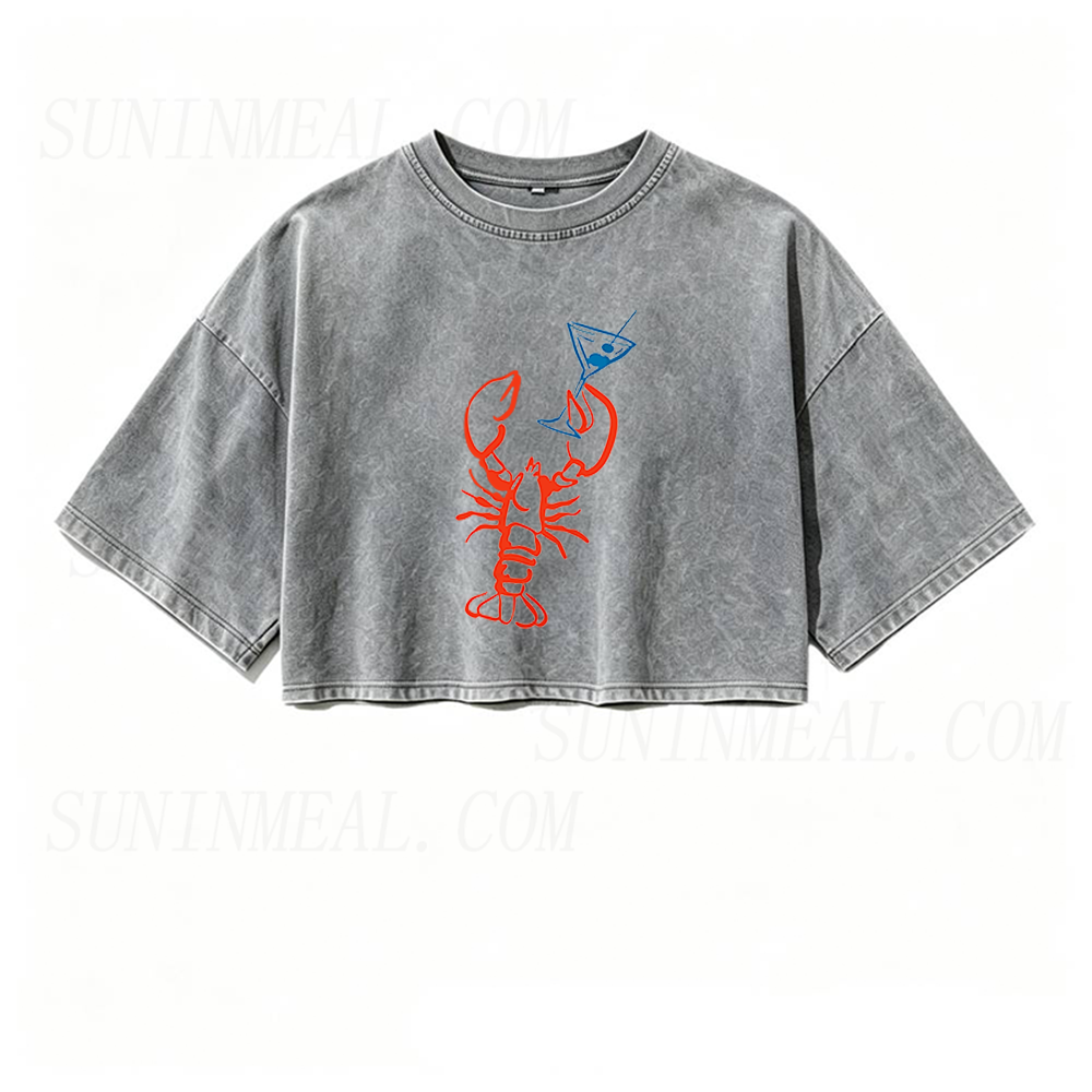 Lobster Martini Oversized Crop Tee