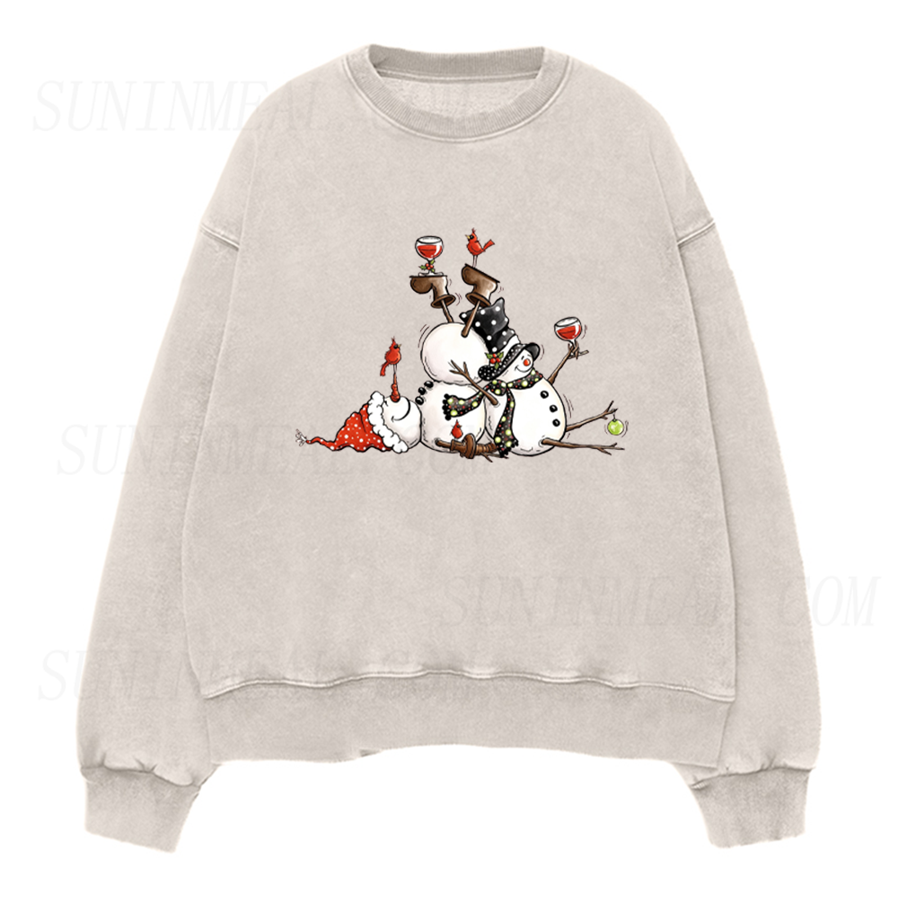 Funny Snowmen Drinking Wine Unisex Crewneck Sweatshirt
