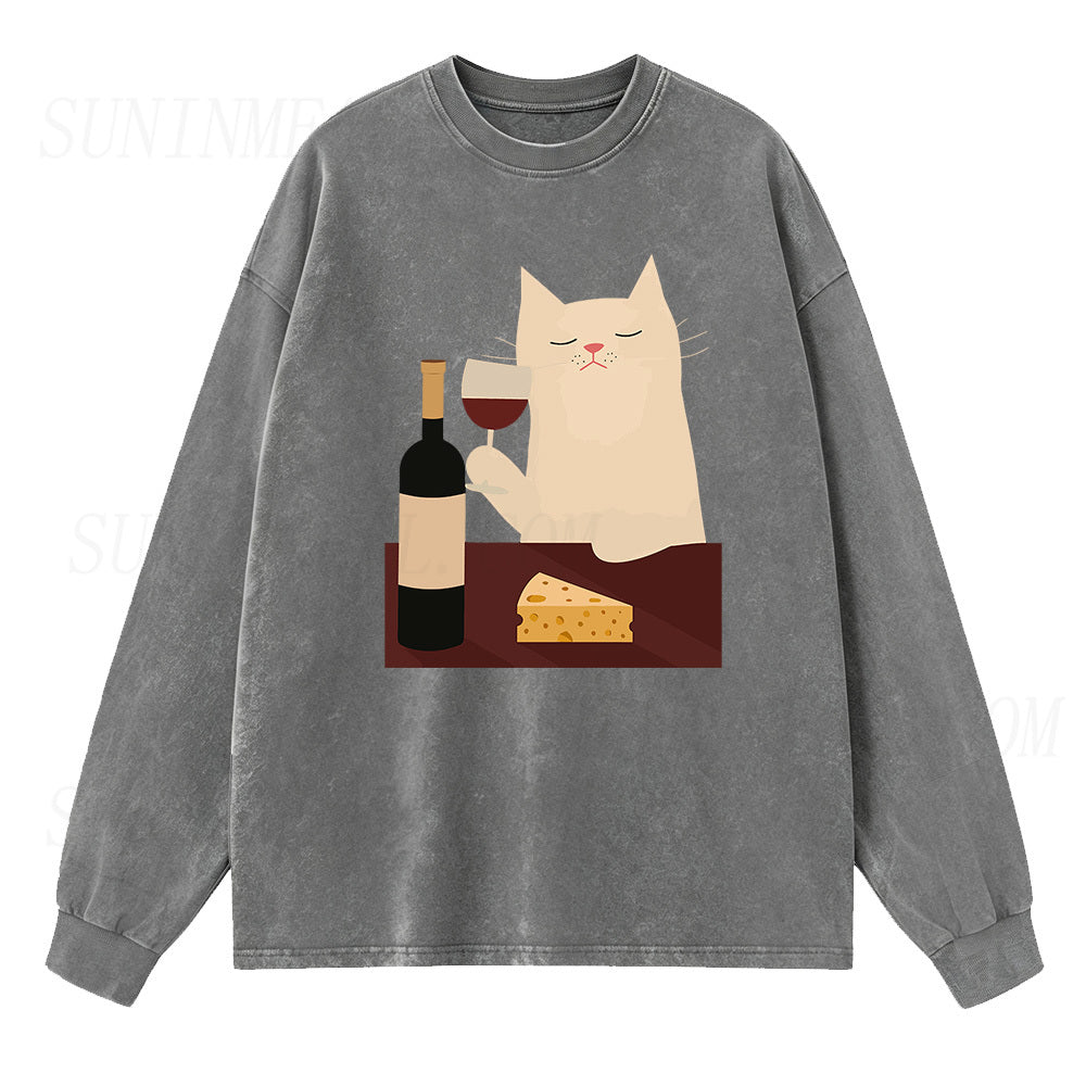 White Cat Wine Long Sleeve Unisex Tee