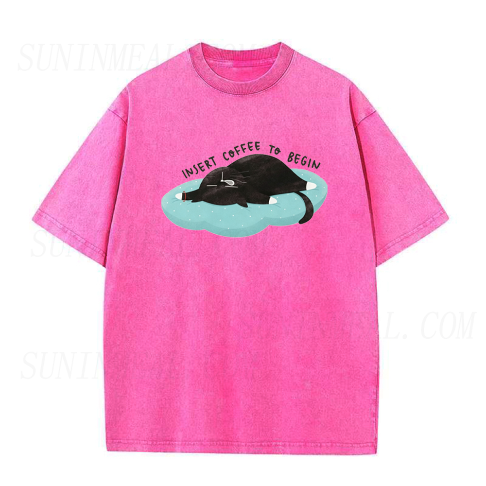 Insert Coffee To Begin Sleepy Black Cat Unisex Tee