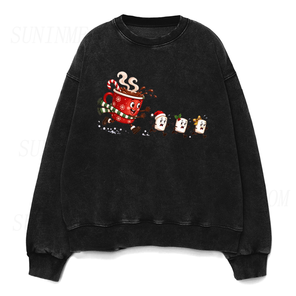 Funny Christmas Hot Cocoa Chasing Marshmallows Unisex Crewneck Sweatshirt