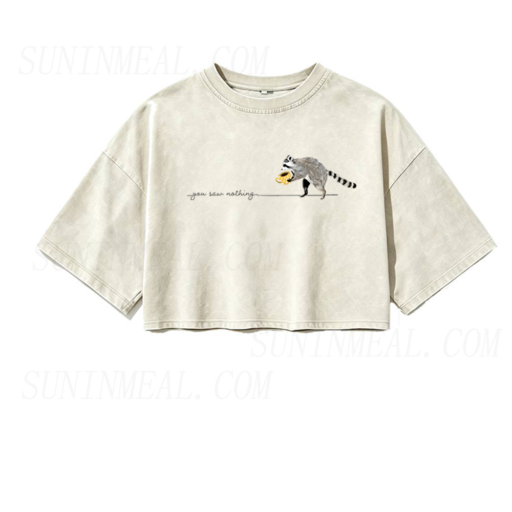 You Saw Nothing Raccoon Coffee Oversized Crop Tee