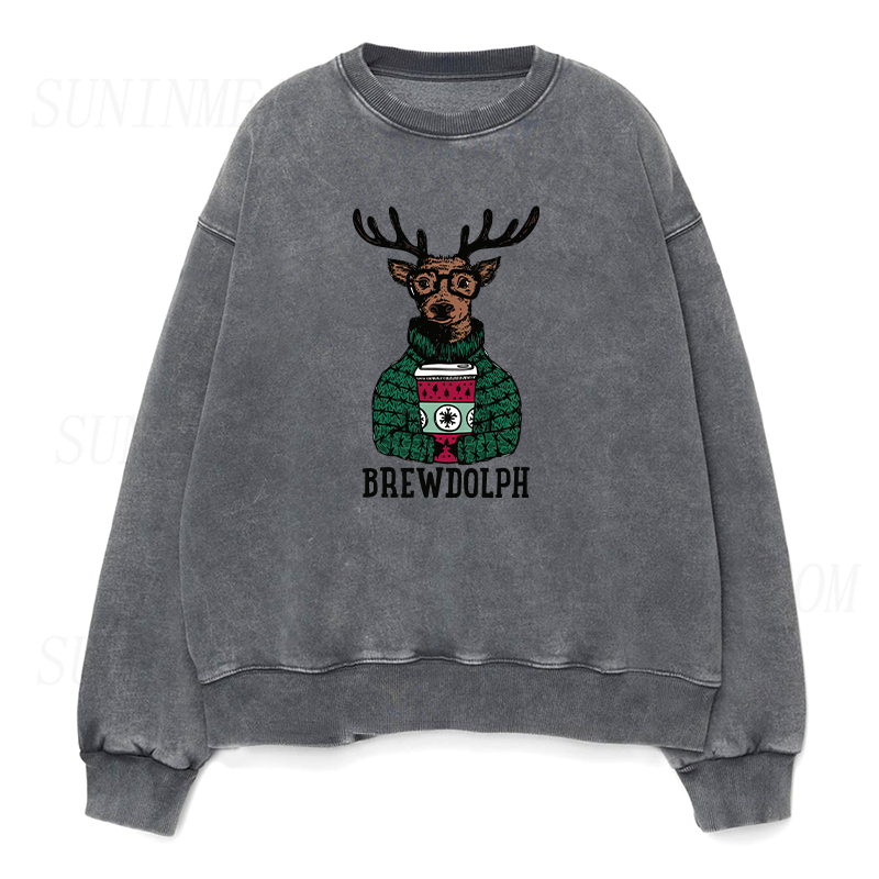 Brewdolph Reindeer Coffee Christmas Unisex Crewneck Sweatshirt