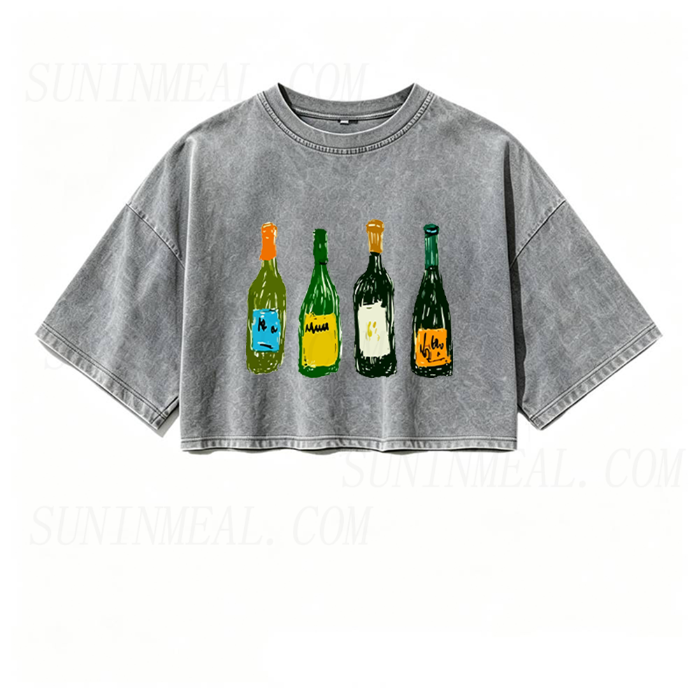 Wine Bottles Oversized Crop Tee