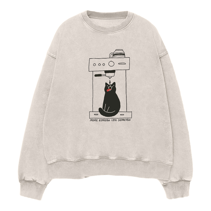 cat coffee More Espresso Less Depresso Unisex Crewneck Sweatshirt