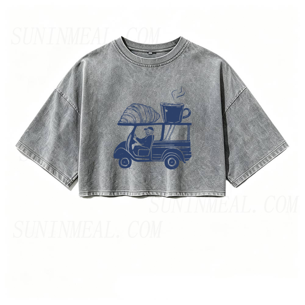 Track Croissant Coffee Oversized Crop Tee