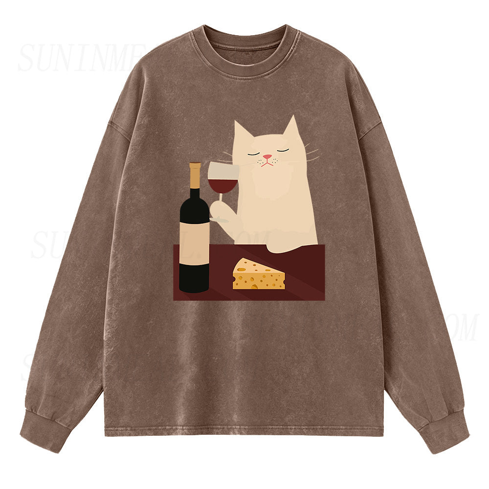 White Cat Wine Long Sleeve Unisex Tee