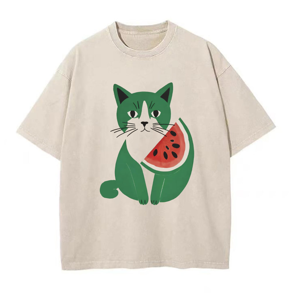 グリーンキャット スイカ ユニセックスTシャツ