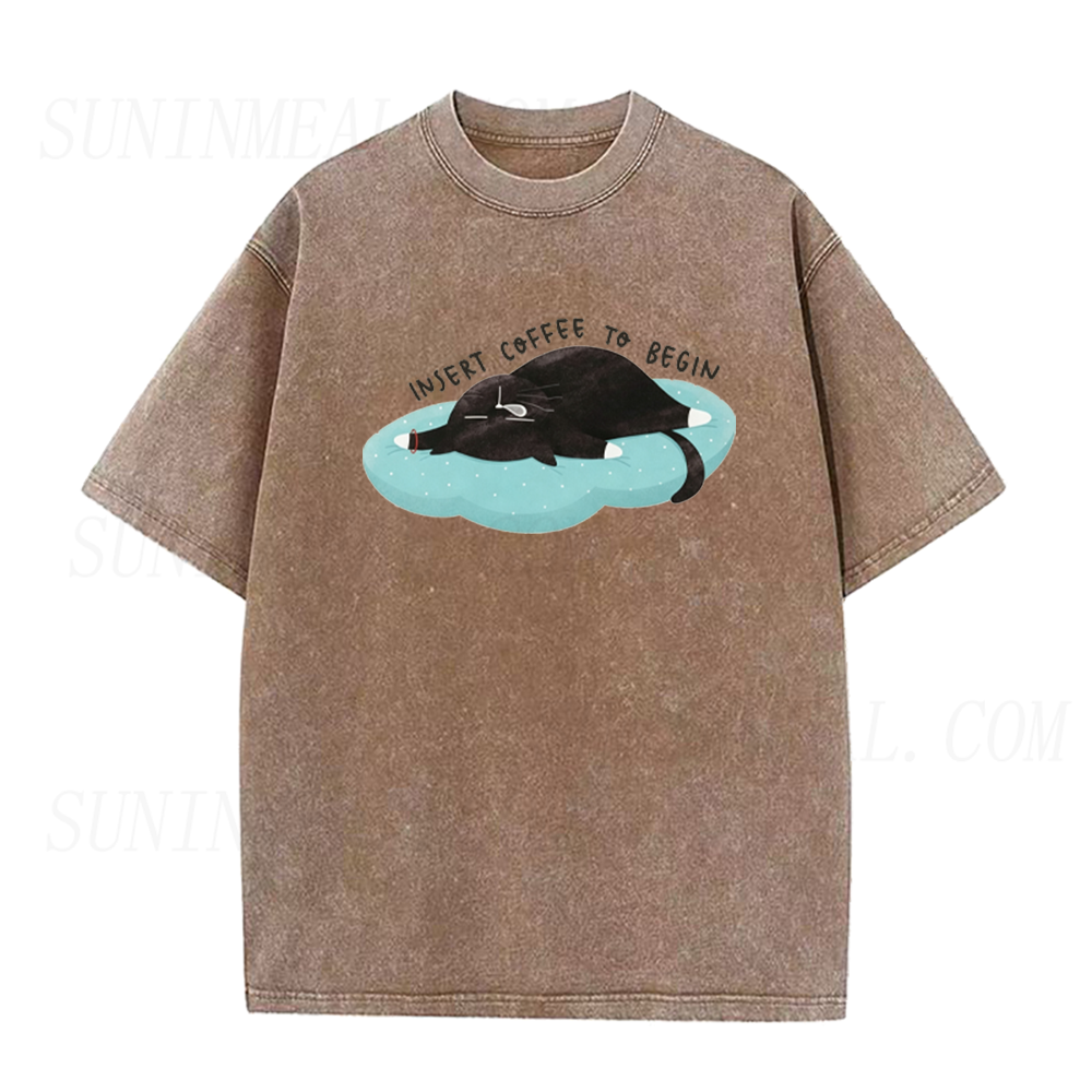 Insert Coffee To Begin Sleepy Black Cat Unisex Tee
