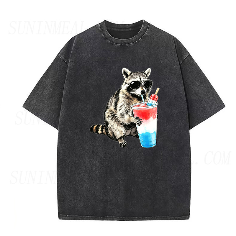 4th of July Raccoon Drinking Patriotic Slushie Unisex Tee