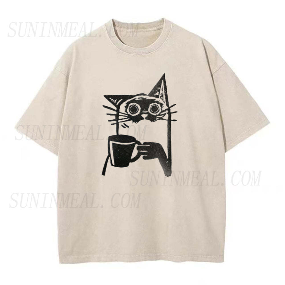 cat drinking coffee Unisex Tee