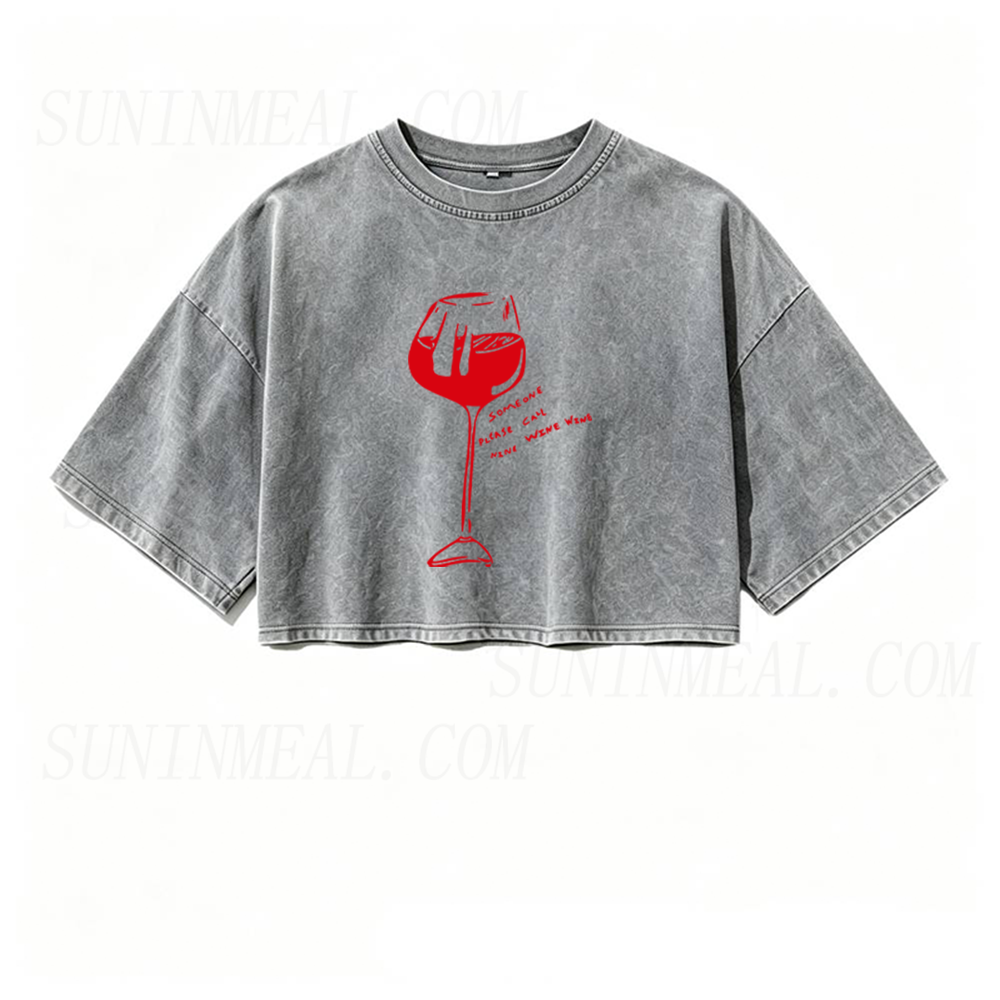 Someone Please Call Nine Wine Wine Oversized Crop Tee