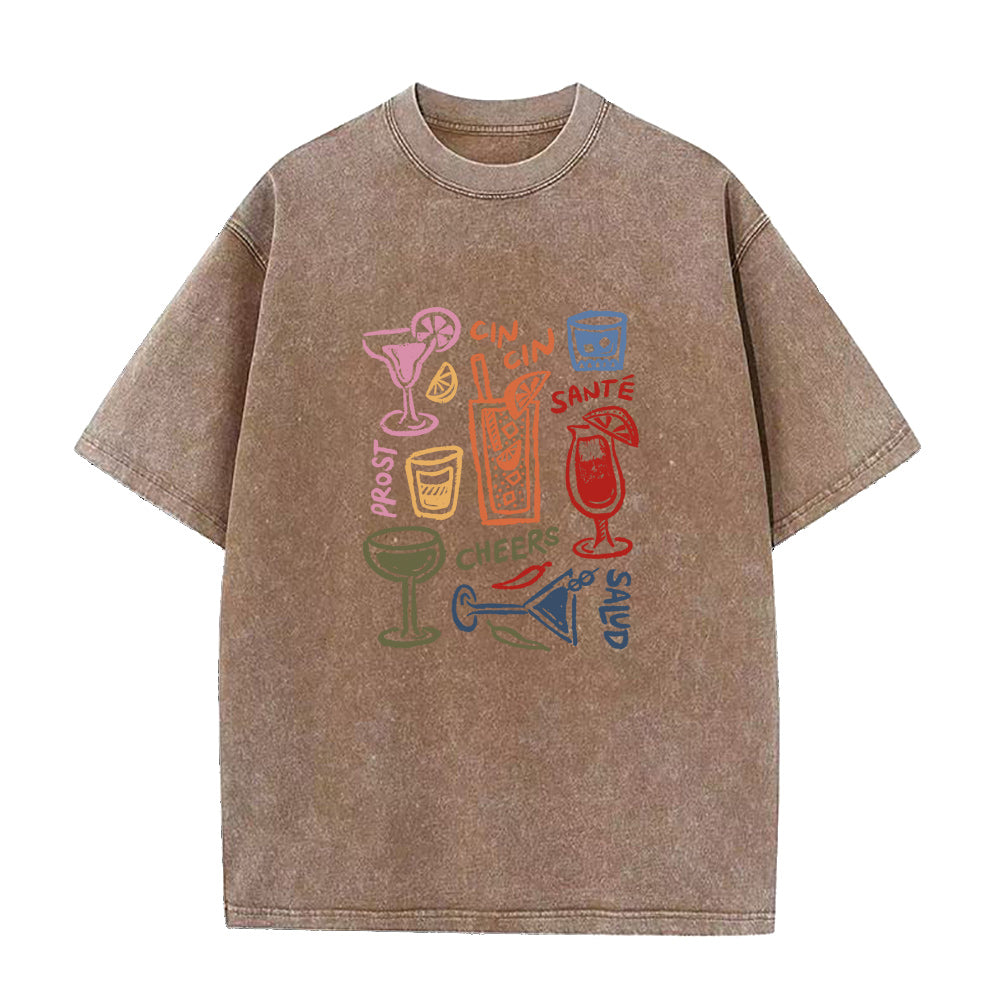 ワイングラスドリンクユニセックスTシャツ