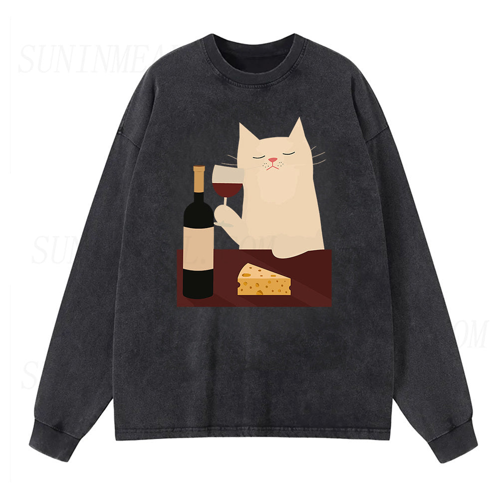 White Cat Wine Long Sleeve Unisex Tee