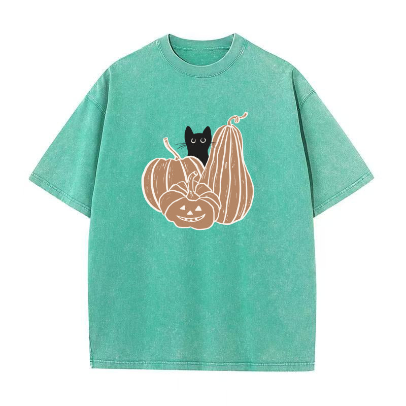 ハロウィン猫とカボチャのユニセックスTシャツ