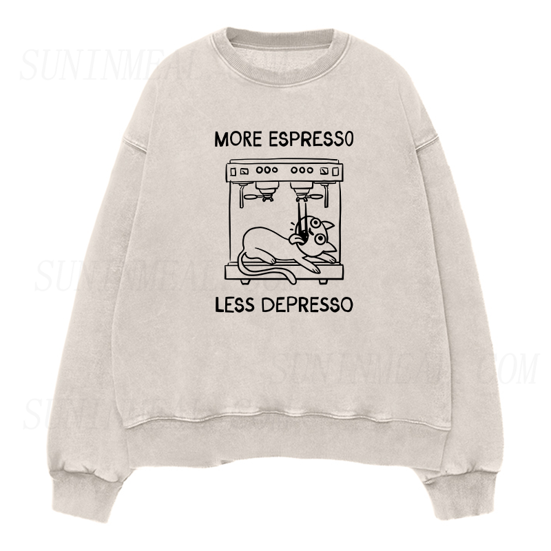 More Espresso Less Depresso cat coffee Unisex Crewneck Sweatshirt