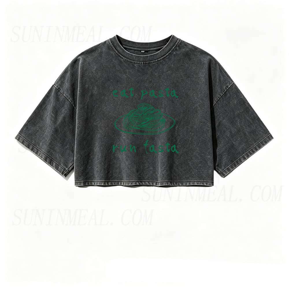 Eat Pasta Run Fasta Oversized Crop Tee