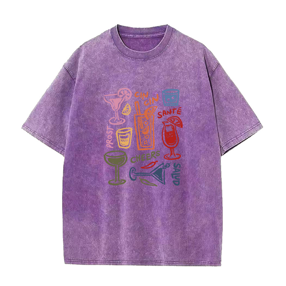 ワイングラスドリンクユニセックスTシャツ