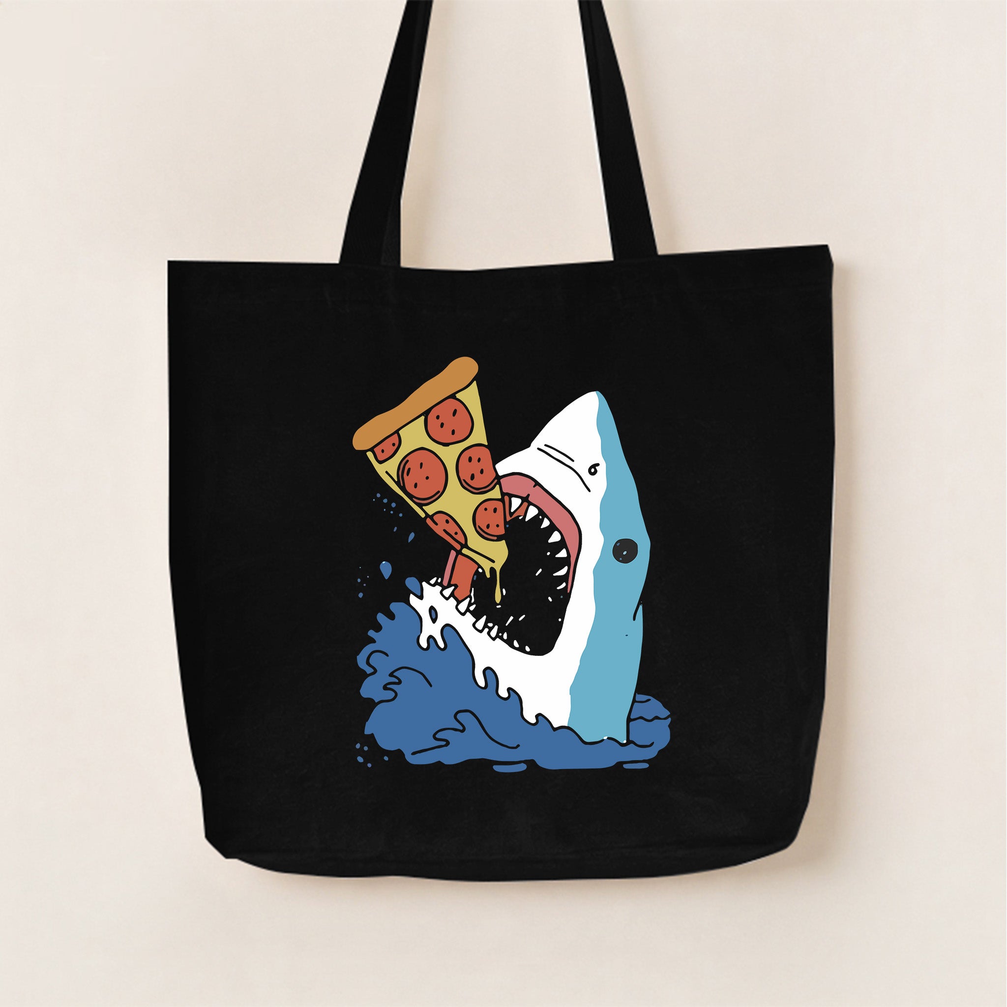 Funny Shark Pizza Lover Canvas Tote Bag