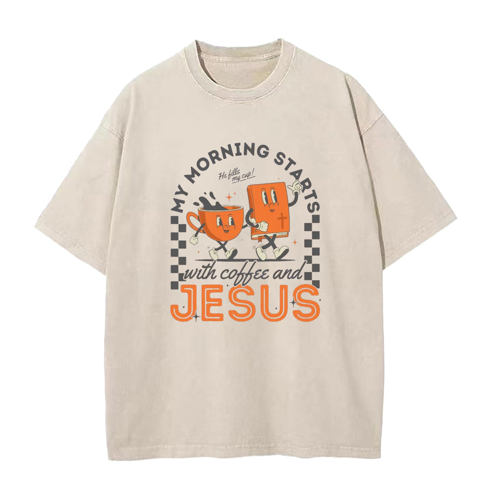 私の朝はコーヒーとイエスから始まります ユニセックスTシャツ