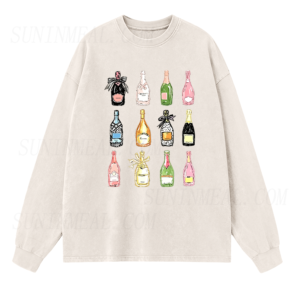 Retro Champagne Bottles Long Sleeve Unisex Tee
