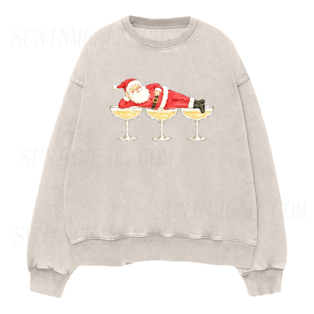 Funny Santa Champagne Christmas Graphic Unisex Crewneck Sweatshirt