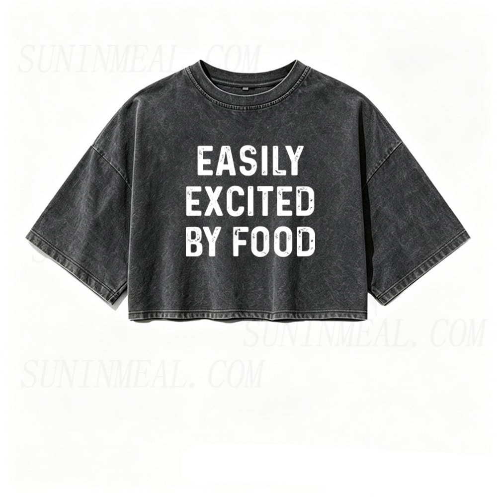 Easily Excited By Food Oversized Crop Tee