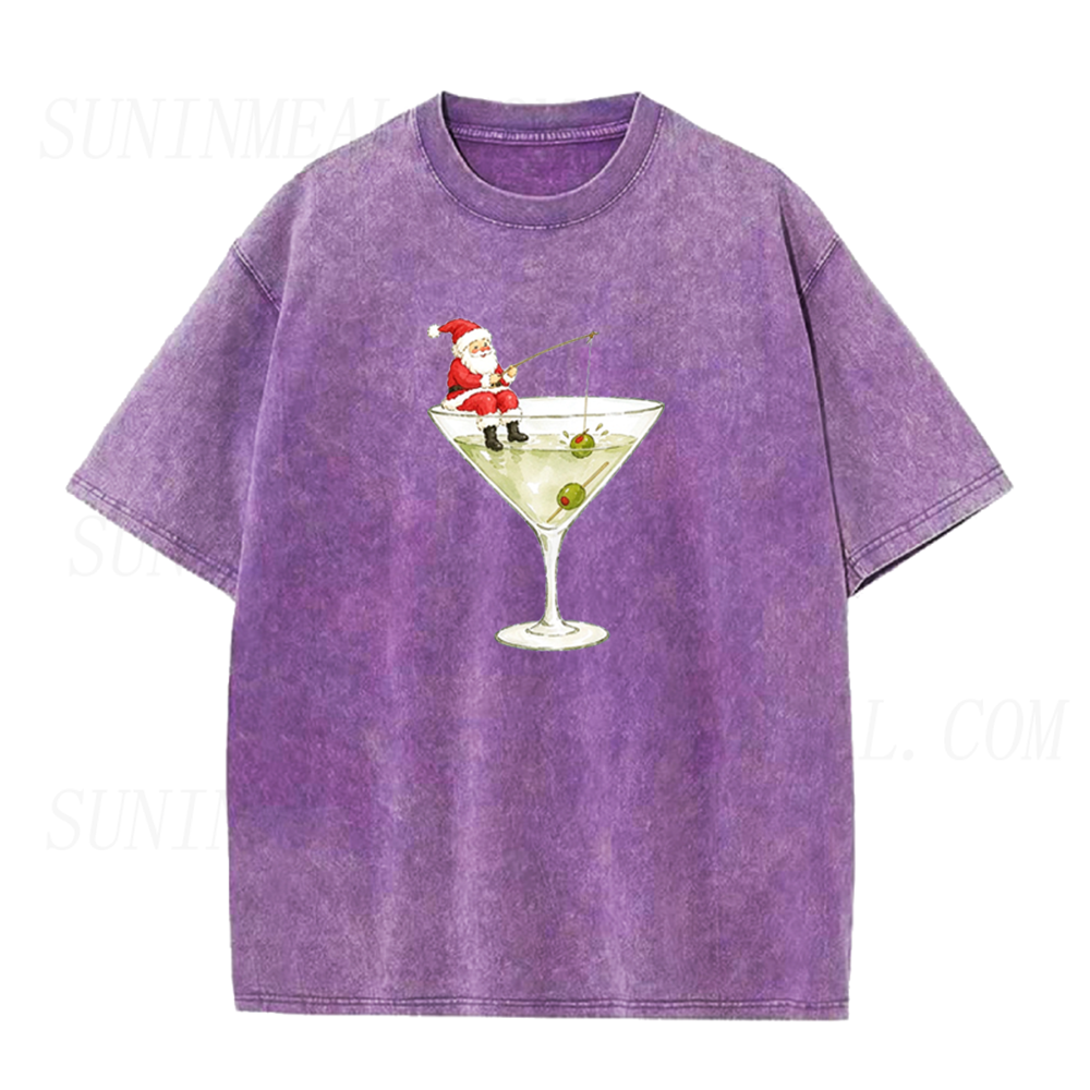 Funny Santa Martini Cocktail Graphic Unisex Tee
