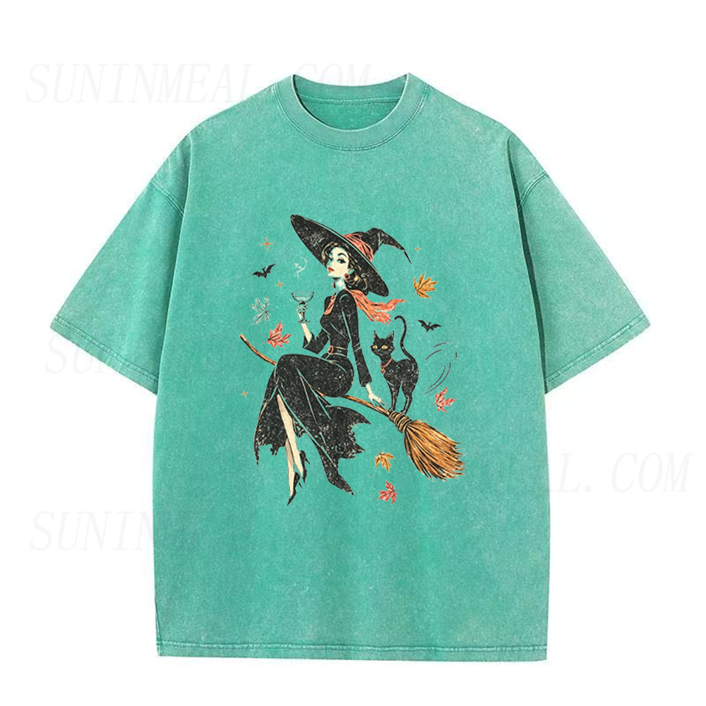 Vintage Witch & Cat Ringer Unisex Tee