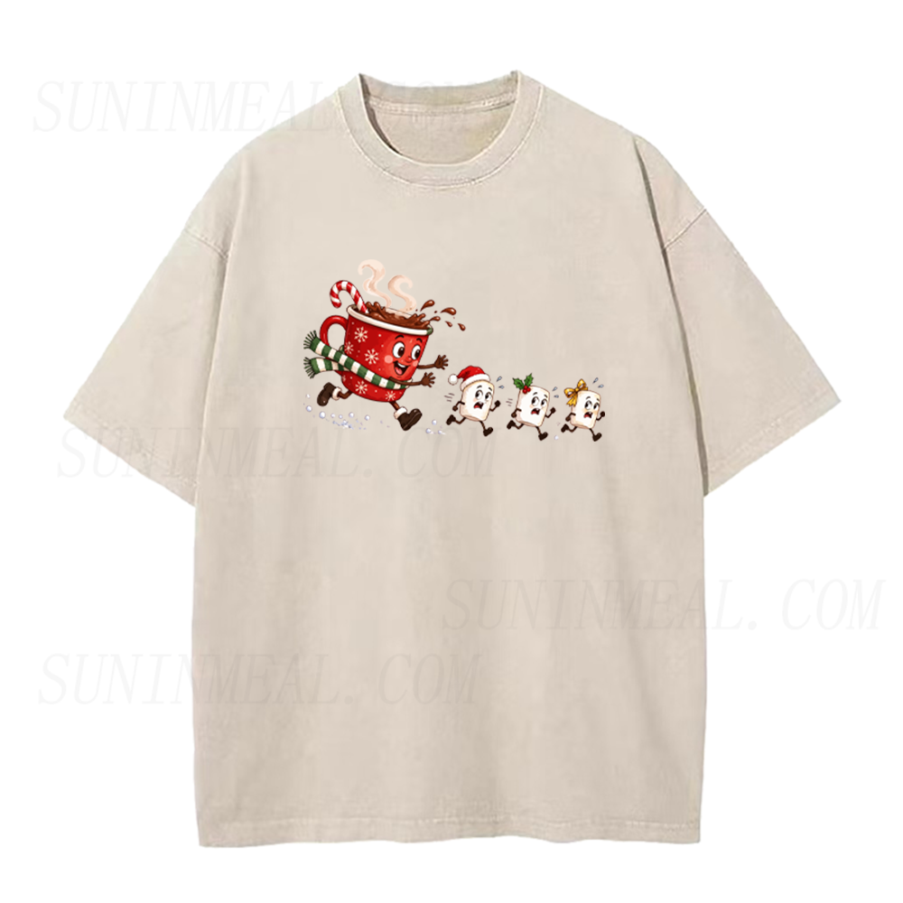 Funny Christmas Hot Cocoa Chasing Marshmallows Unisex Tee