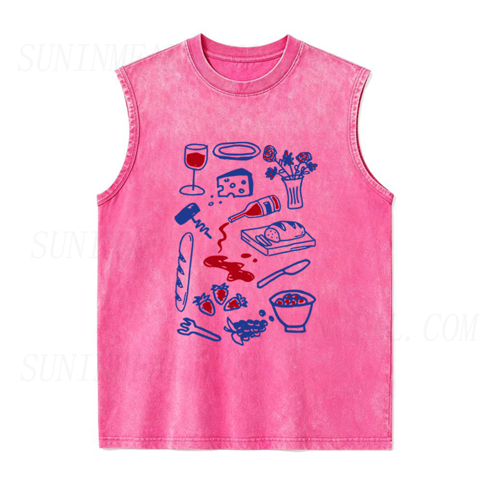 Wine Cheese Baguette and Fruits Unisex Tank Top