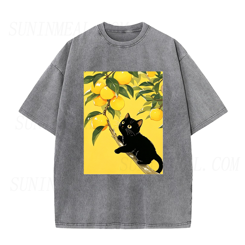 Black Cat on A Lemon Tree Branch Unisex Tee