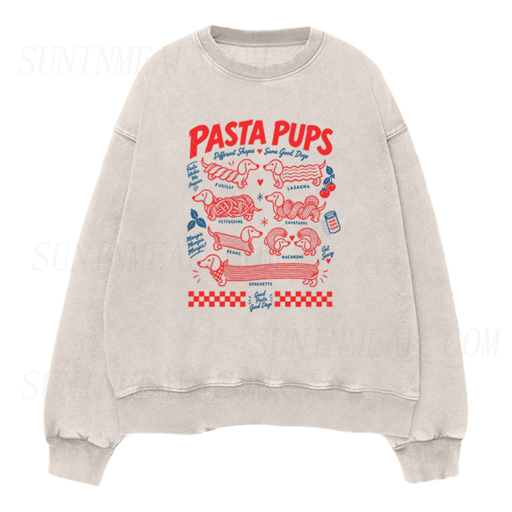 Pasta Pups Cute Dachshund Graphic Unisex Crewneck Sweatshirt