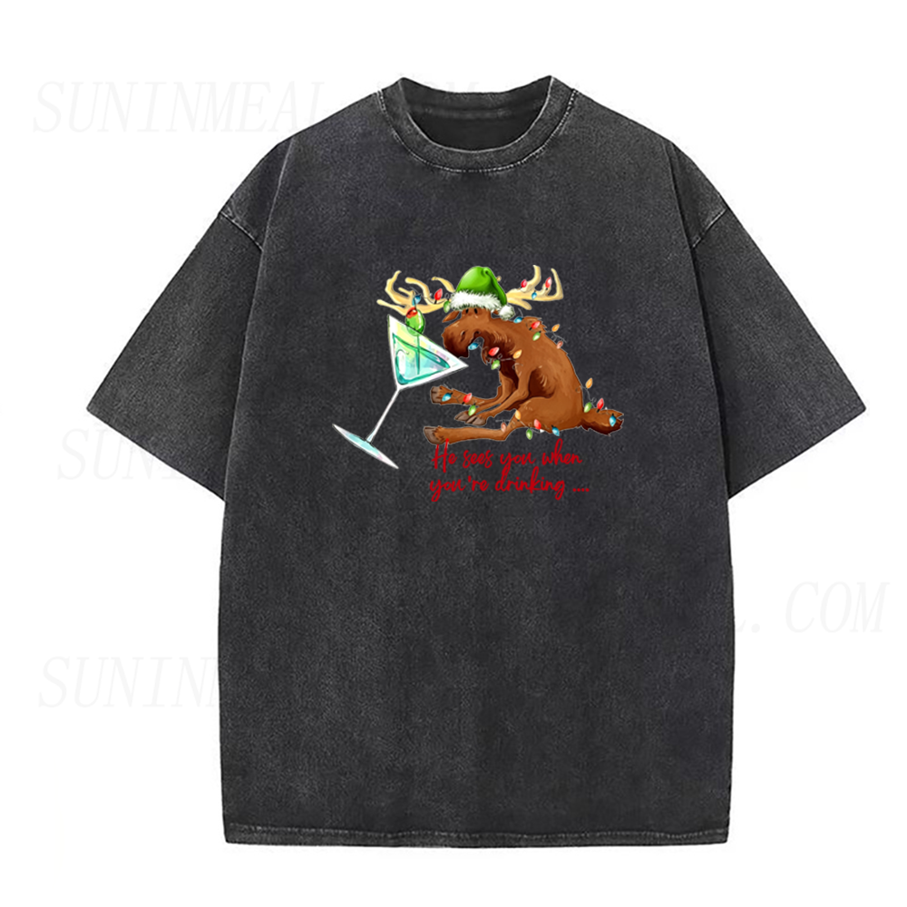 Funny Christmas Reindeer Drinking Unisex Tee