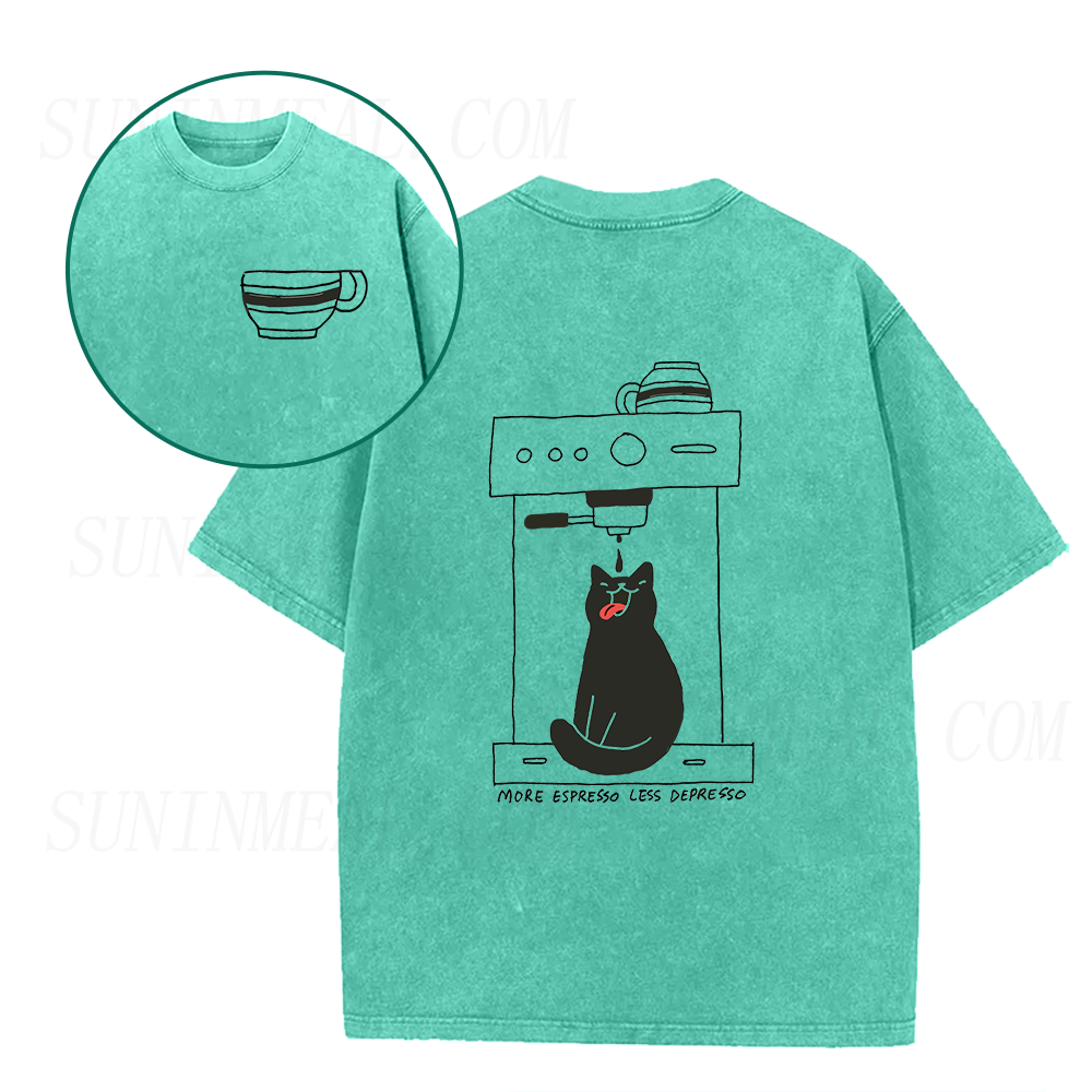 Cat Coffee More Espresso Less Depresso Unisex Tee