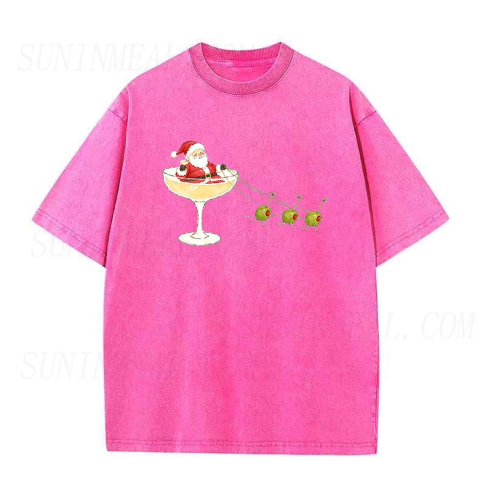 Christmas Party Santa Cocktail Olive Unisex Tee